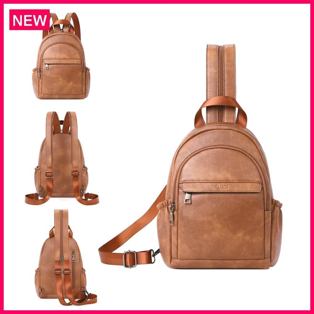 Leather Convertible Sling Backpack Purse, Small Travel Bag for Women